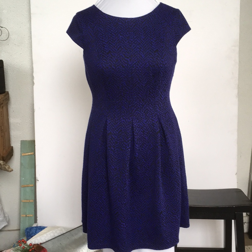 Purple black print fit and flair dress